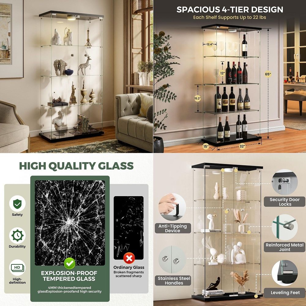 Glass Cabinet Display - Витрина с LED-подсветкой и замком, 4-х