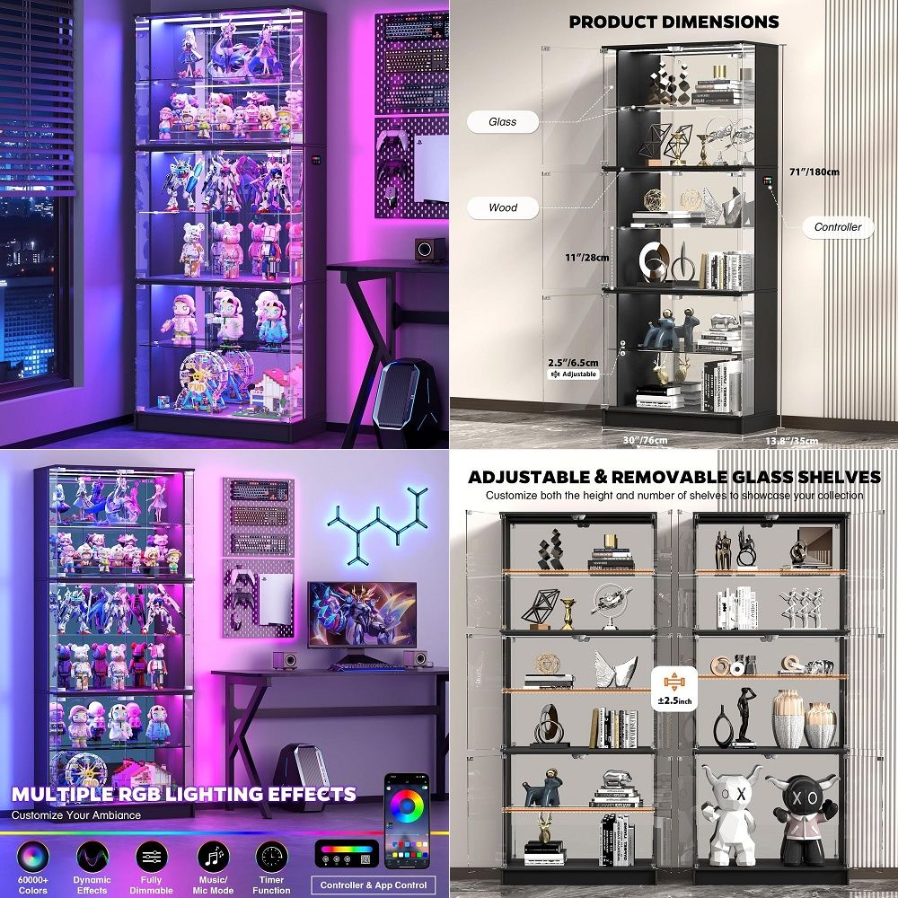 Glass Cabinet Display - Витрина со стеклянными дверцами, 6-ярусный шкаф-витрина