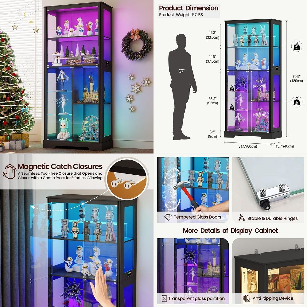 Glass Cabinet Display - Светящаяся угловая витрина-шкаф из дерева с