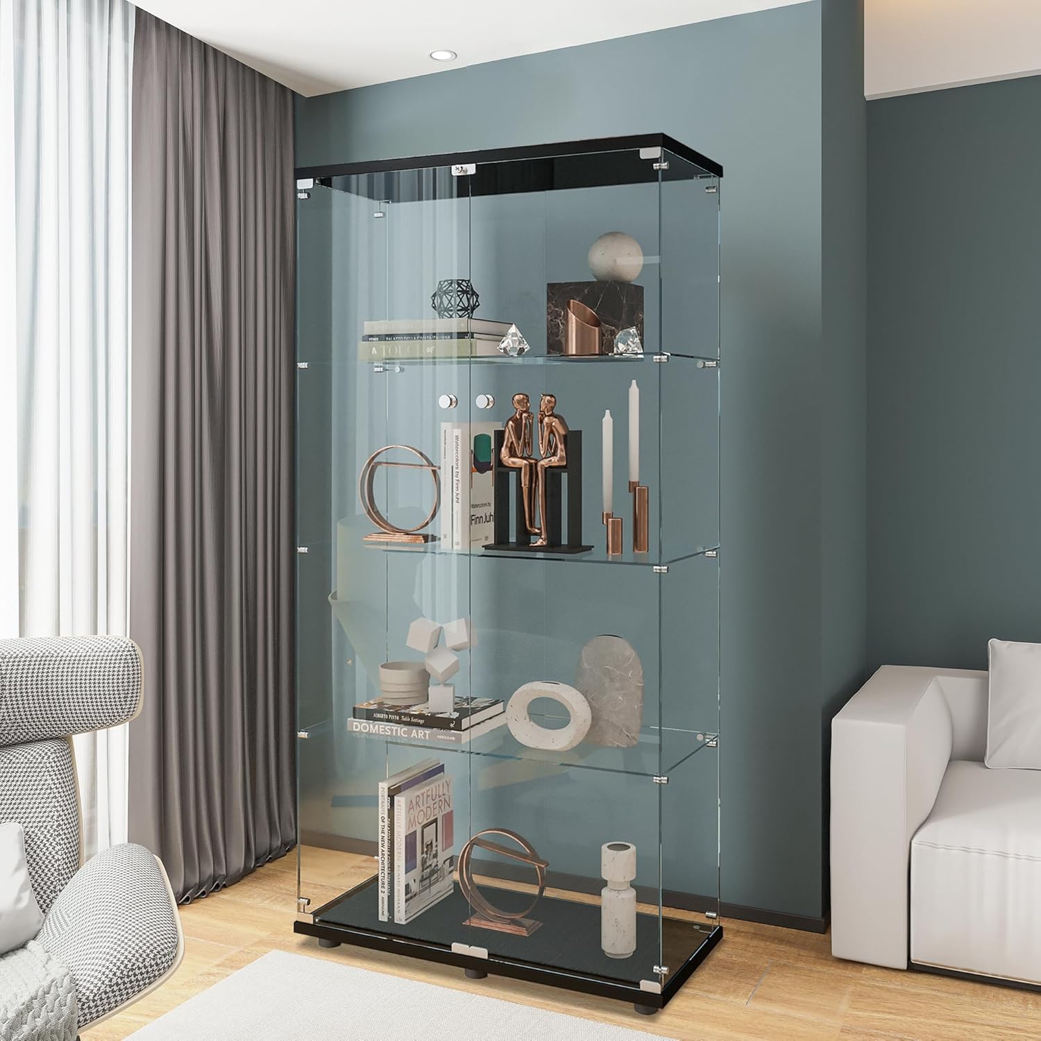 Glass Cabinet Display - Стеклянная витрина с 4 полками и