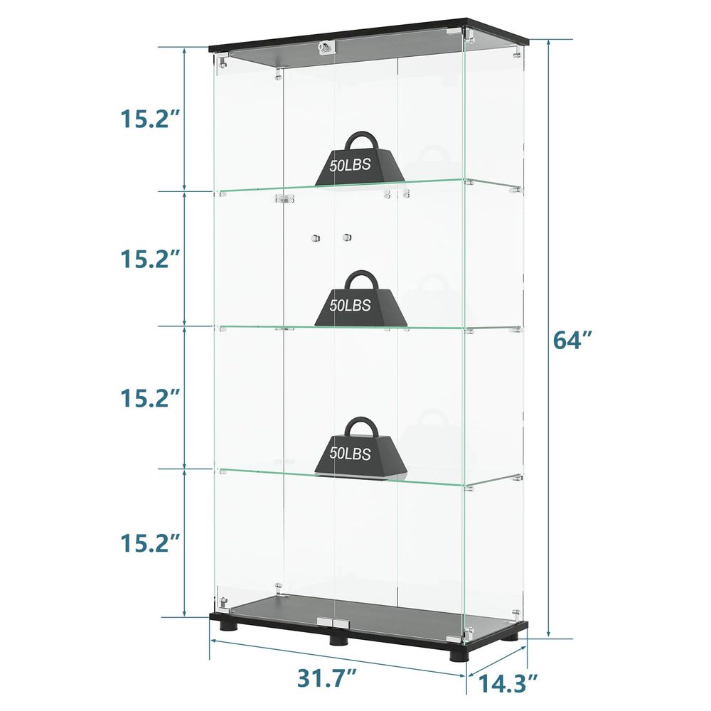 Витрина с 4 полками, двойными  – обзор и цена Glass Cabinet Display